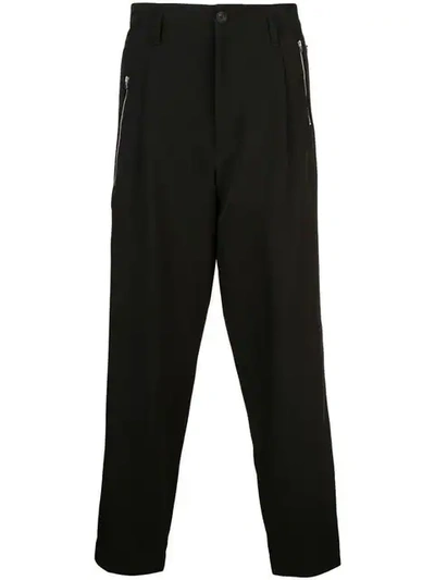 Shop Yohji Yamamoto Zip Detail Trousers In Black