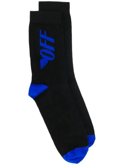 Shop Off-white Contrasting Off Wings Socks In Black Blue