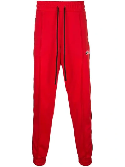 Shop Amiri Side Leather Stripe Track Pants In Red