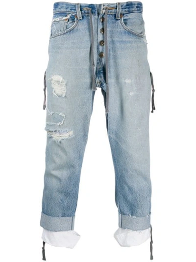 Shop Greg Lauren Low Slung Zipped Jeans In Blue