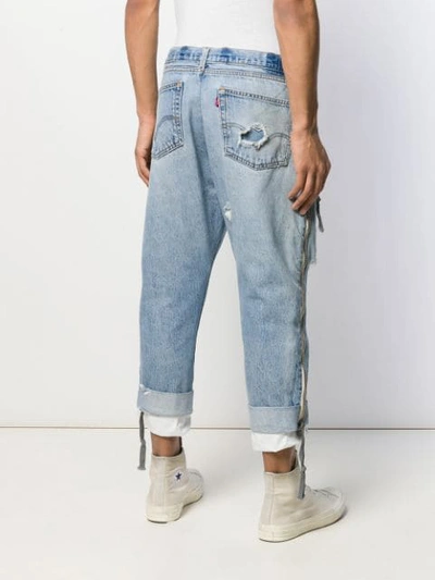 Shop Greg Lauren Low Slung Zipped Jeans In Blue