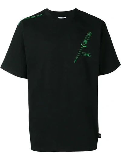 Shop Gcds Stitch Print Crew Neck T-shirt In Black