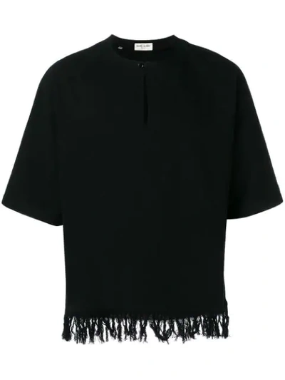 Shop Saint Laurent Fringed Hem T-shirt In Black