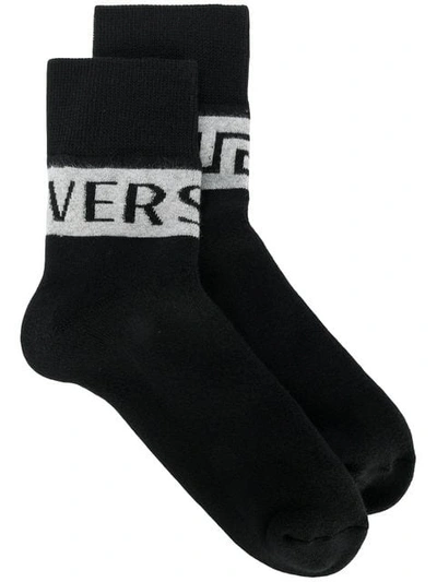 Shop Versace Logo Stripe Socks - Black