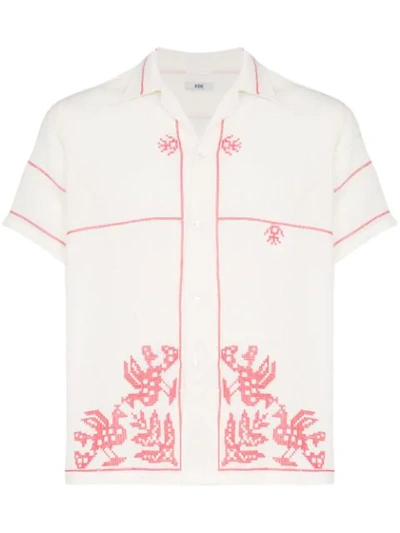 Shop Bode Embroidered Bowling Shirt In White