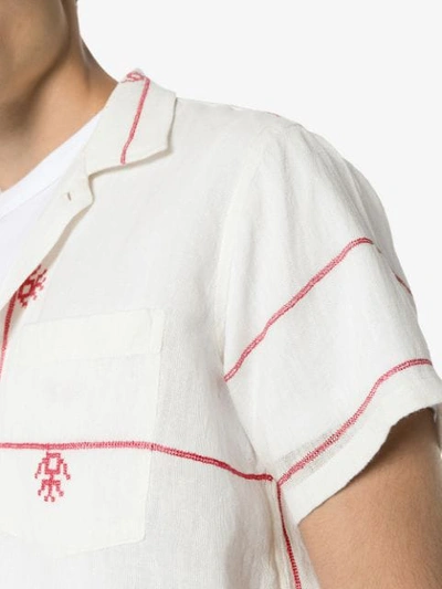 Shop Bode Embroidered Bowling Shirt In White