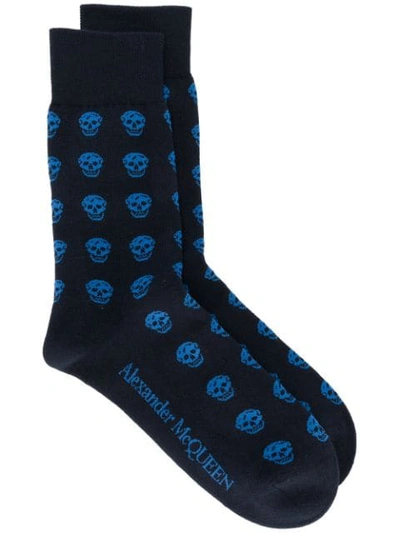 Shop Alexander Mcqueen Signature Skull Print Socks In 4169 Blue