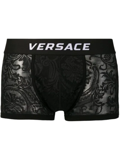 Shop Versace Logo Lace Boxers   In A008 Nero