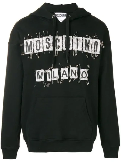 Shop Moschino Safety Pin Hoodie In Black