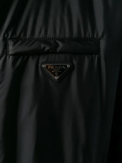 Shop Prada Hooded Logo Plaque Jacket - Black