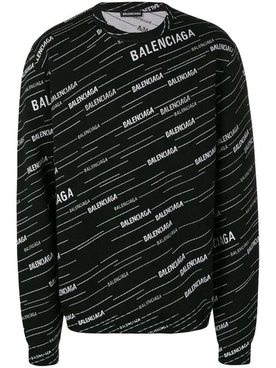 Shop Balenciaga Jacquard Logo Crew Neck Sweatshirt In Black