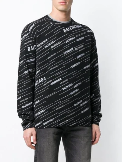 Shop Balenciaga Jacquard Logo Crew Neck Sweatshirt In Black