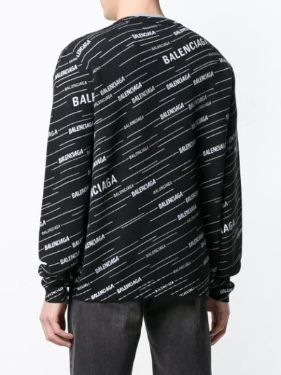 Shop Balenciaga Jacquard Logo Crew Neck Sweatshirt In Black