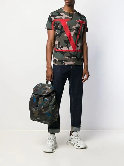 Shop Valentino Vlogo Camouflage T-shirt In Green