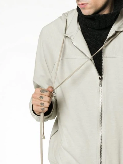 Shop Rick Owens Zipped Grey Drawstrings Hoodie