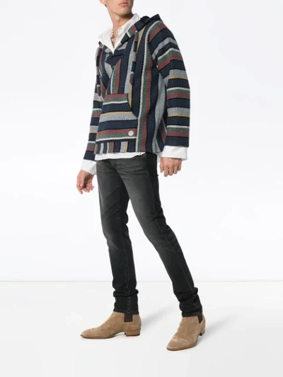 Shop Alanui Stripe Knitted Cashmere Hooded Sweater In Blue