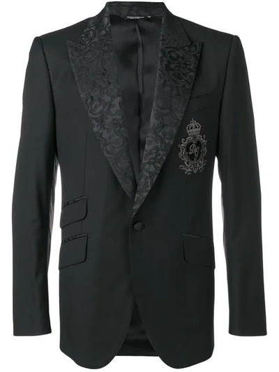 Shop Dolce & Gabbana Embroidered Logo Blazer In Black