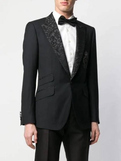 Shop Dolce & Gabbana Embroidered Logo Blazer In Black