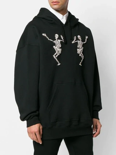 Shop Alexander Mcqueen Dancing Skeleton Embellished Hoodie In Black