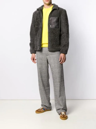 Shop Loewe Zipped Shearling Jacket In Grey