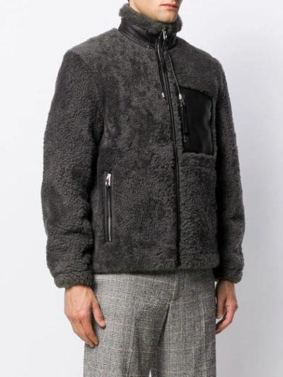 Shop Loewe Zipped Shearling Jacket In Grey