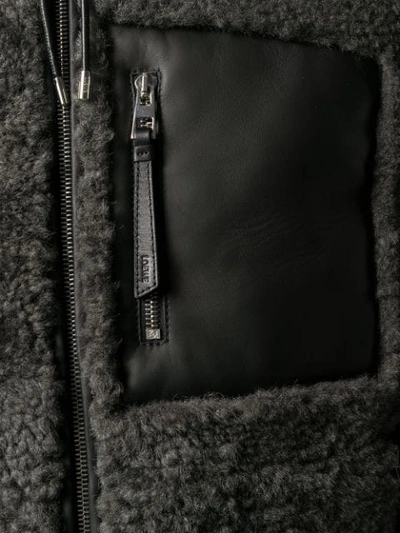 Shop Loewe Zipped Shearling Jacket In Grey