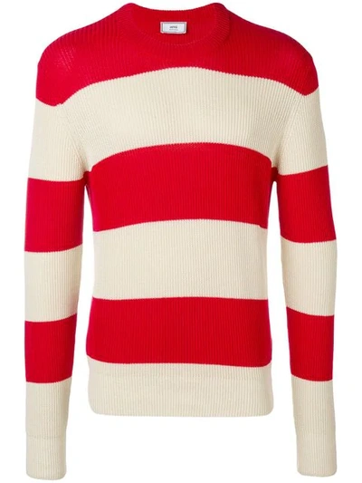 Shop Ami Alexandre Mattiussi Striped Crew Neck Sweater In Red