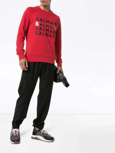 Shop Balmain Logo Print Sweatshirt In Red