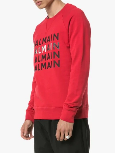 Shop Balmain Logo Print Sweatshirt In Red