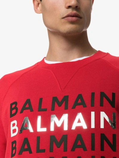 Shop Balmain Logo Print Sweatshirt In Red