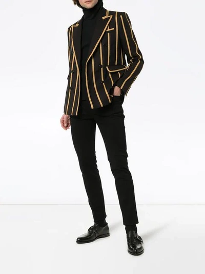 Shop Saint Laurent Metallic Stripe Blazer Jacket In 1000 Black