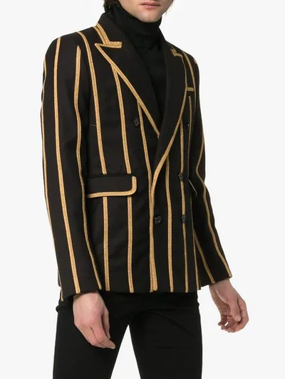 Shop Saint Laurent Metallic Stripe Blazer Jacket In 1000 Black