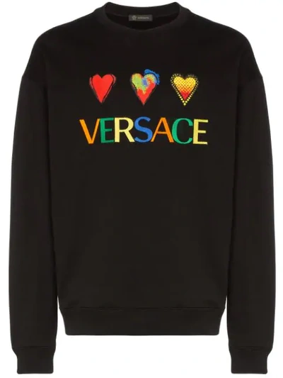 Shop Versace Logo Embroidered Sweatshirt In Black