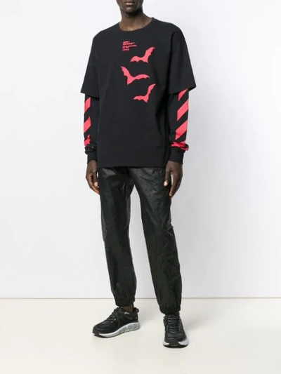 Shop Off-white Diagonal Bats Double Sleeve T-shirt In Black