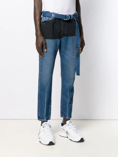 Shop Off-white Contrast Stripe Slim-fit Jeans In Blue