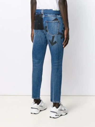 Shop Off-white Contrast Stripe Slim-fit Jeans In Blue