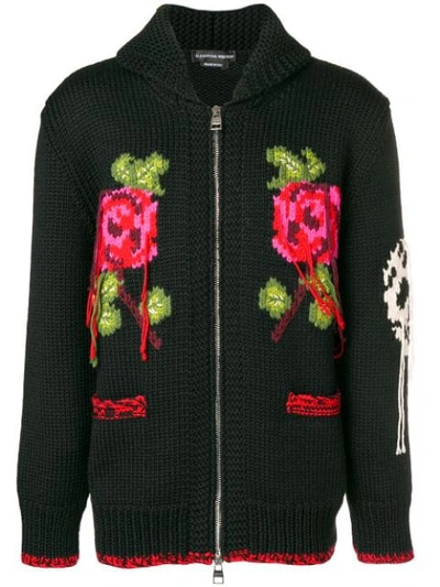 Shop Alexander Mcqueen Intarsia Chunky Knit Cardigan In Black