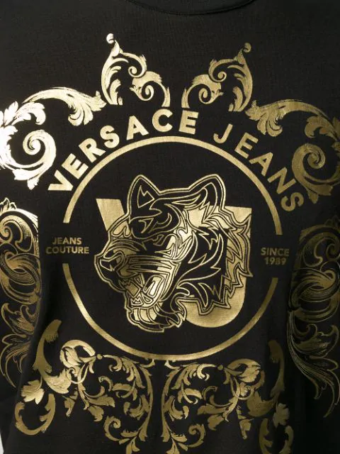 Versace Jeans Tiger Print T In Black Modesens