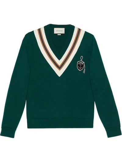 Shop Gucci Wool Sweater With Anchor Crest In Green