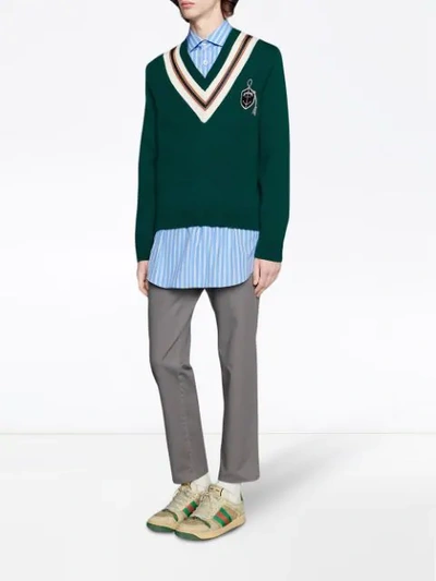 Shop Gucci Wool Sweater With Anchor Crest In Green