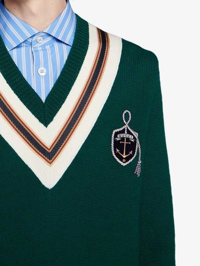 Shop Gucci Wool Sweater With Anchor Crest In Green