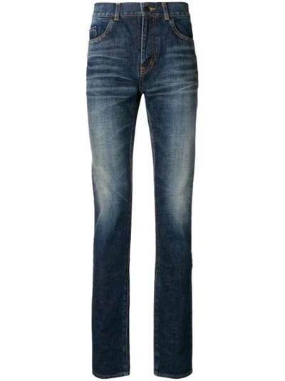 Shop Saint Laurent High Rise Skinny Jeans In 4367 Dark Blue