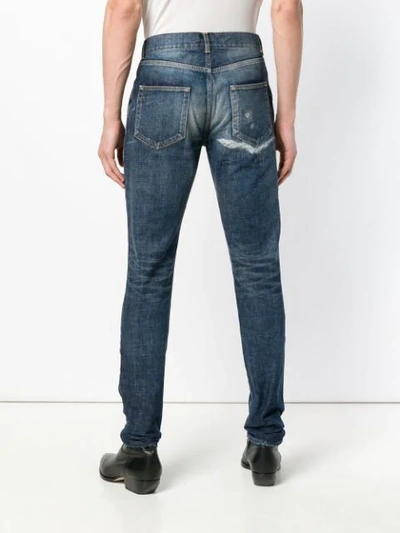 Shop Saint Laurent High Rise Skinny Jeans In 4367 Dark Blue