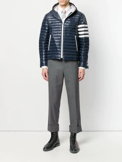 Shop Thom Browne 4-bar Stripe Satin Finish Quilted Down-filled Tech Jacket In Blue