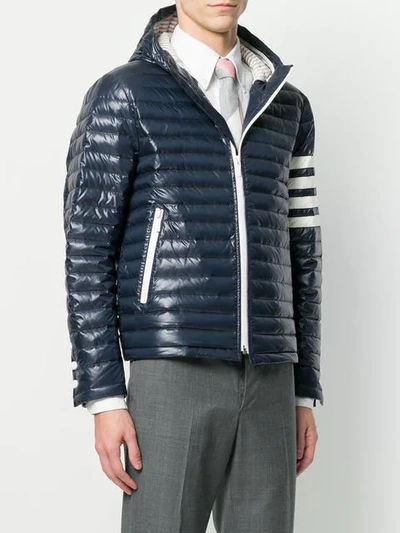Shop Thom Browne 4-bar Stripe Satin Finish Quilted Down-filled Tech Jacket In Blue