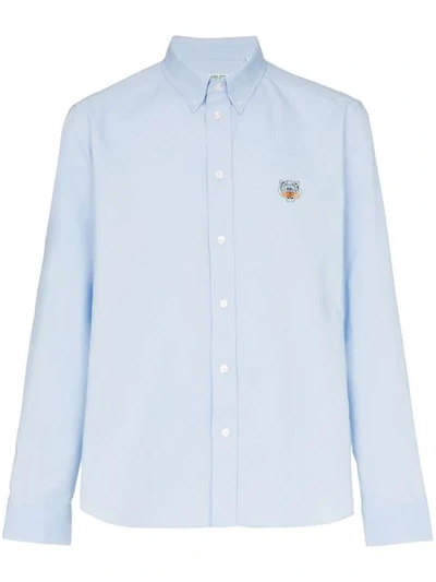 Shop Kenzo Embroidered Tiger Cotton Shirt In Blue