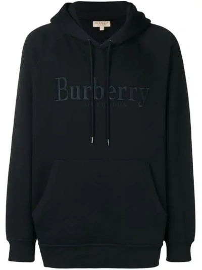 Shop Burberry Logo Embroidered Hoodie In A1189 Black