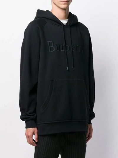 Shop Burberry Logo Embroidered Hoodie In A1189 Black