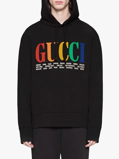 Shop Gucci Cities Hooded Sweatshirt In Black