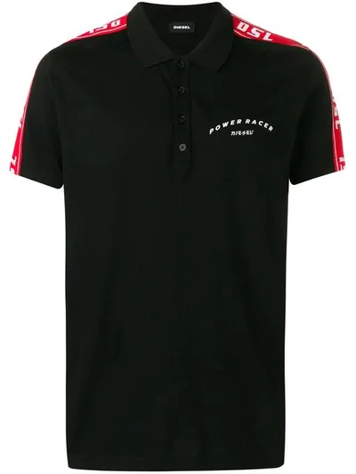 Shop Diesel Logo Stripe Polo Shirt In Black